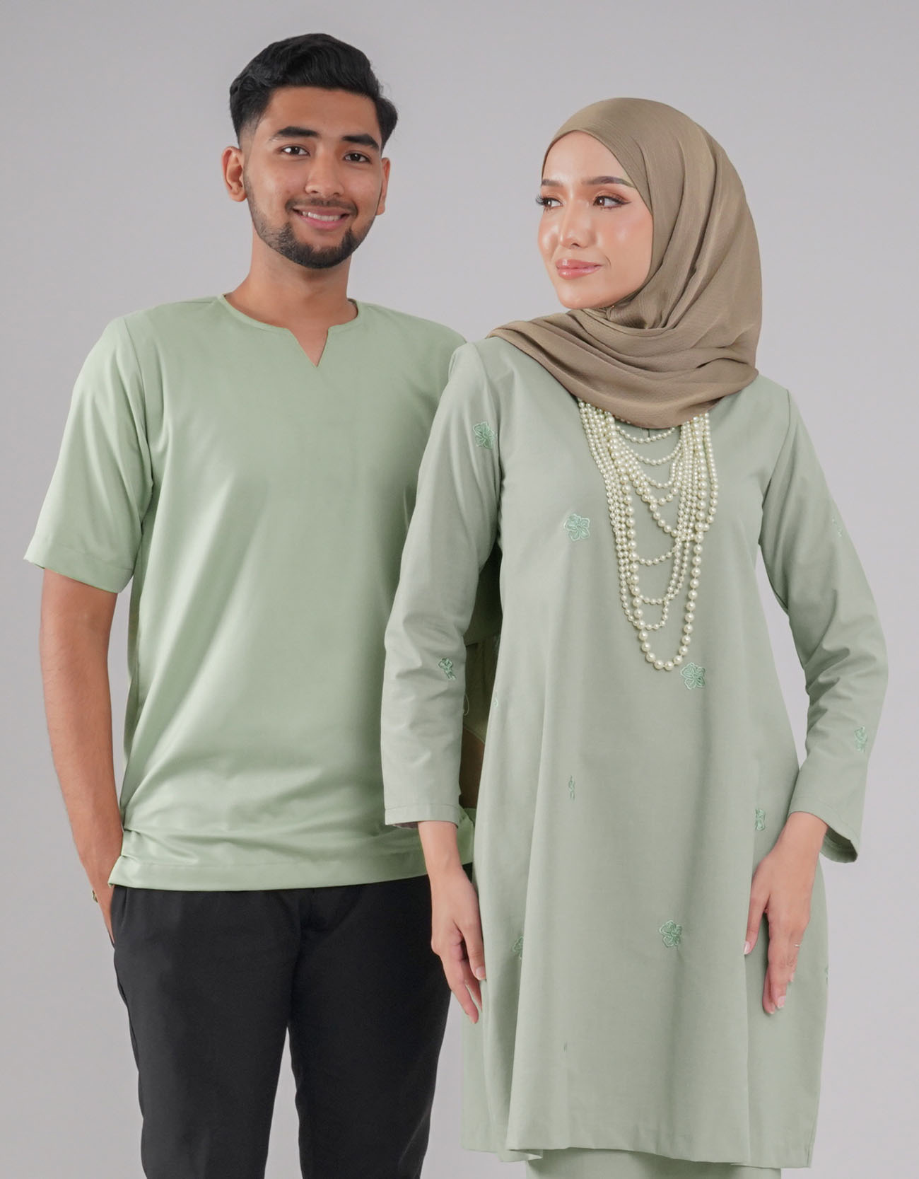 Mahrani Kurung Riau Adult Cotton Embroidered - 01 Green