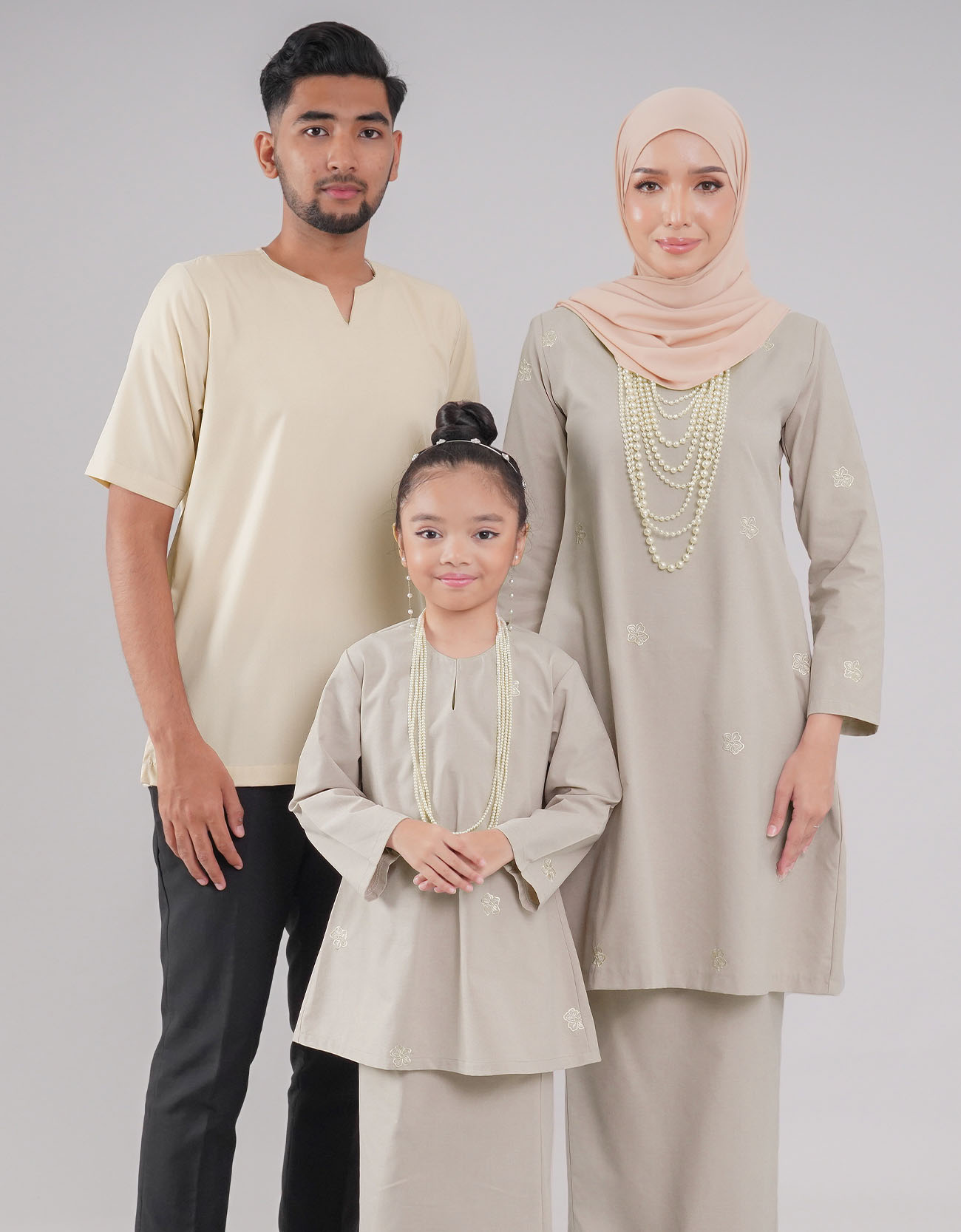 Mahrani Kurung Riau Kids Cotton Embroidered - 03 Light Brown