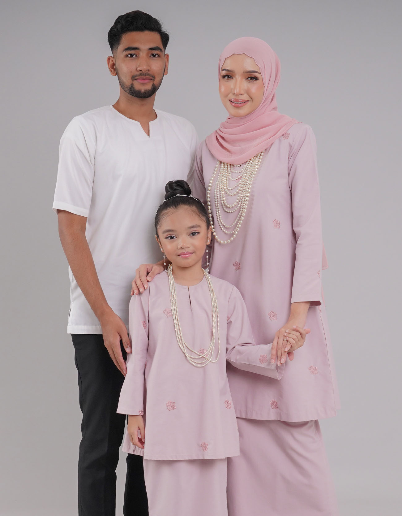 Mahrani Kurung Riau Kids Cotton Embroidered - 02 Light Pink