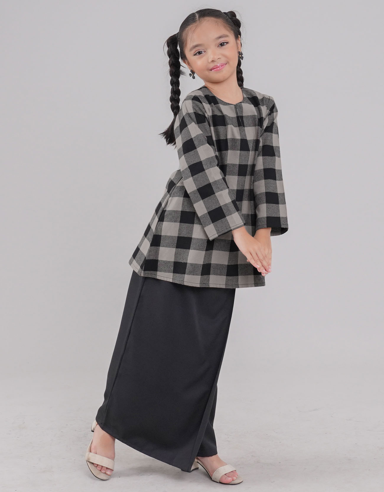 Tanjung Kurung Riau Kids Cotton A-cut Design - 02 Black