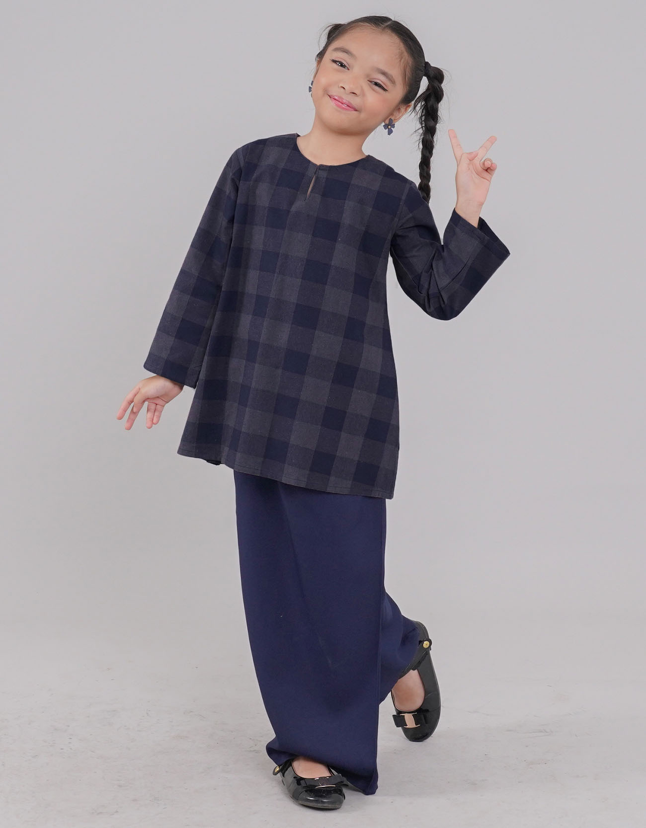 Tanjung Kurung Riau Kids Cotton A-cut Design - 01 Blue