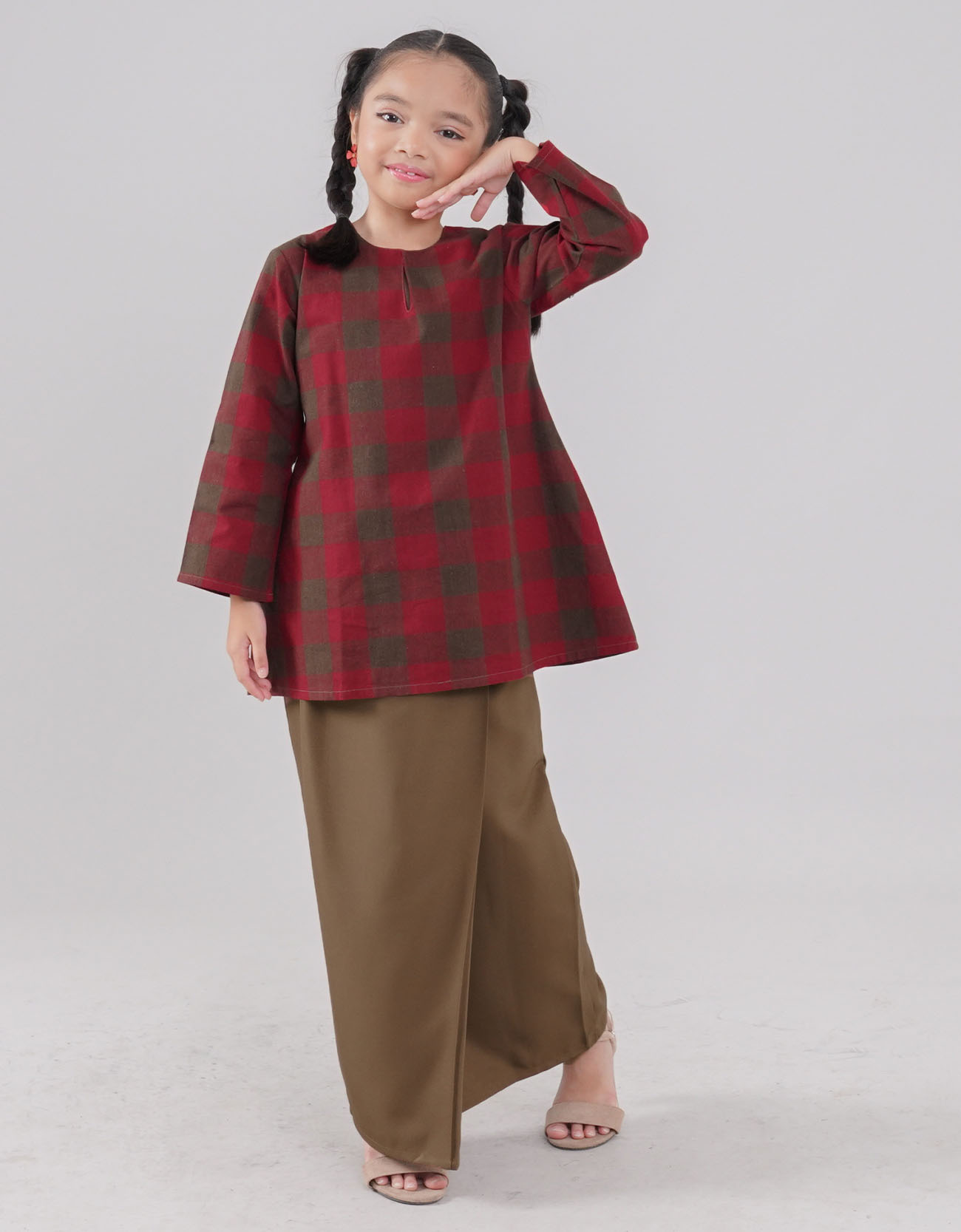 Tanjung Kurung Riau Kids Cotton A-cut Design - 03 Red