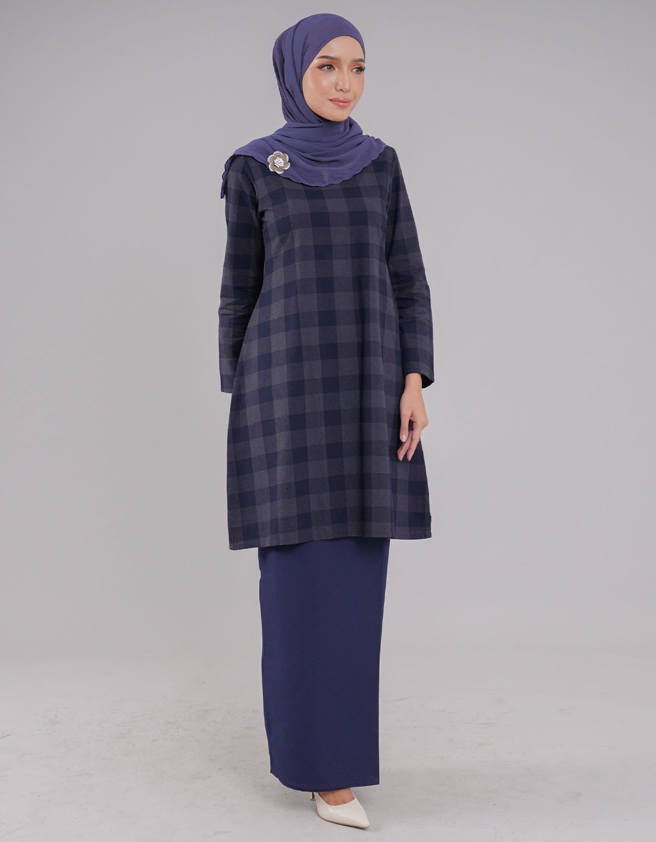 Tanjung Kurung Riau Adult Cotton A-cut Design - 01 Blue