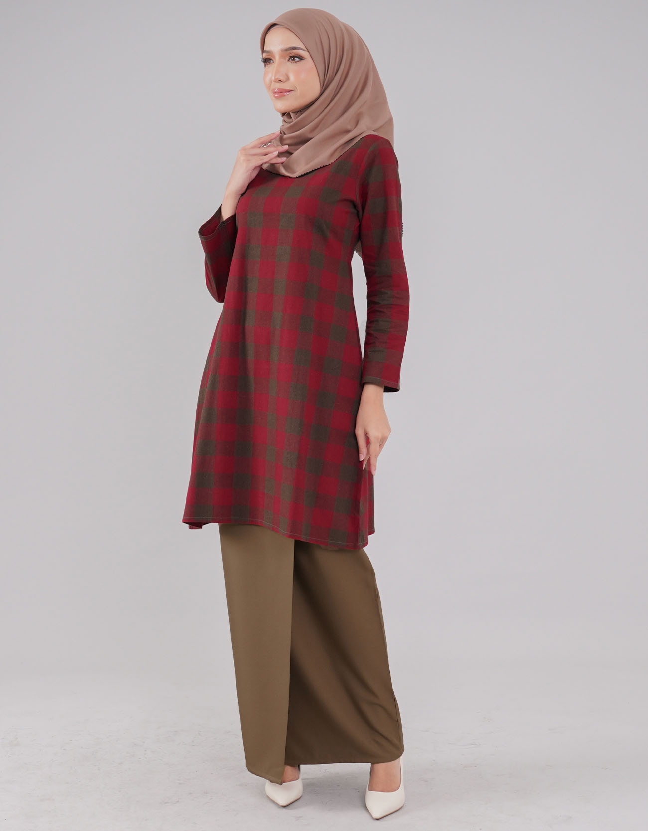 Tanjung Kurung Riau Adult Cotton A-cut Design - 03 Red