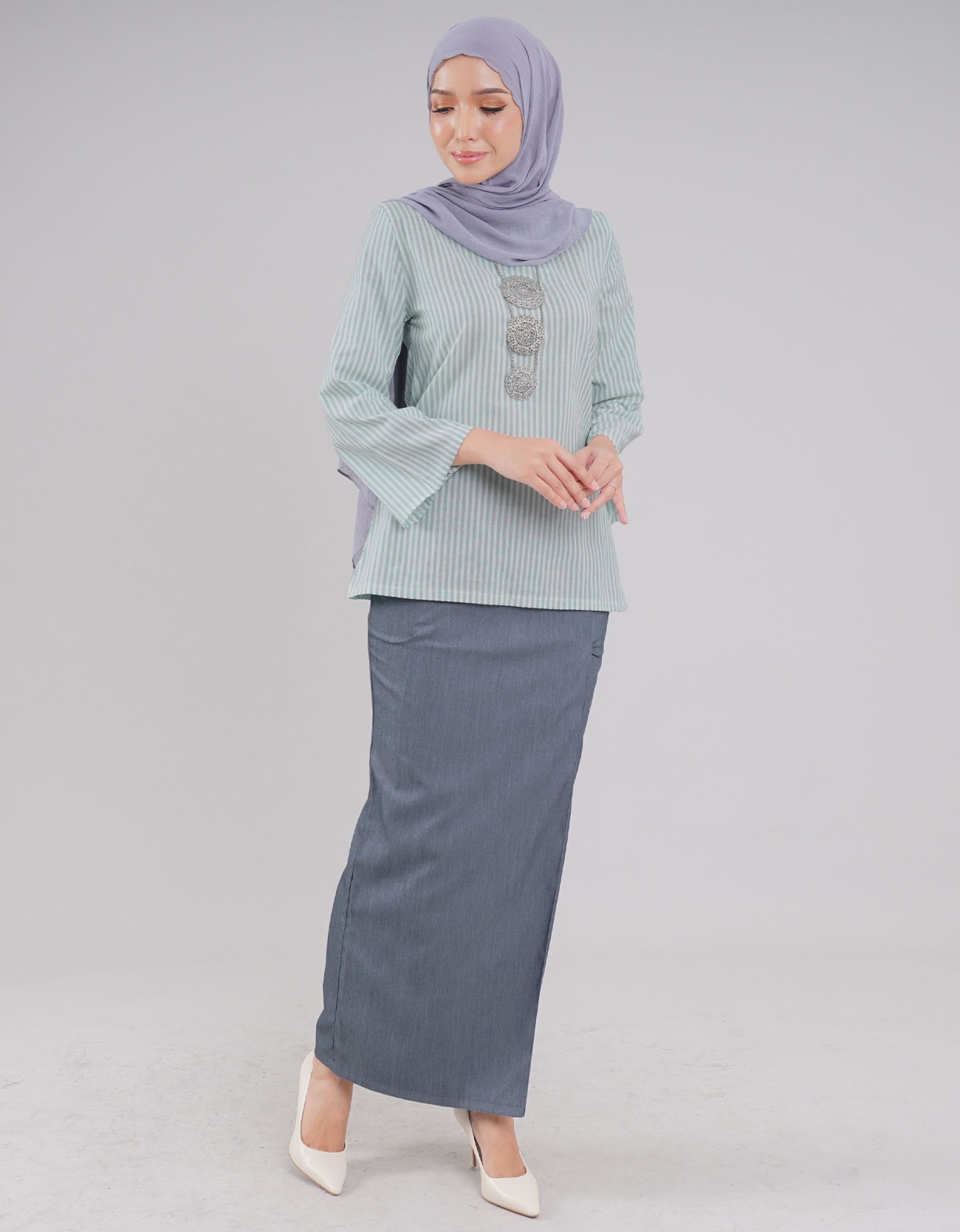 Cempaka Kurung Kedah Adult Cotton - 01 Light Blue