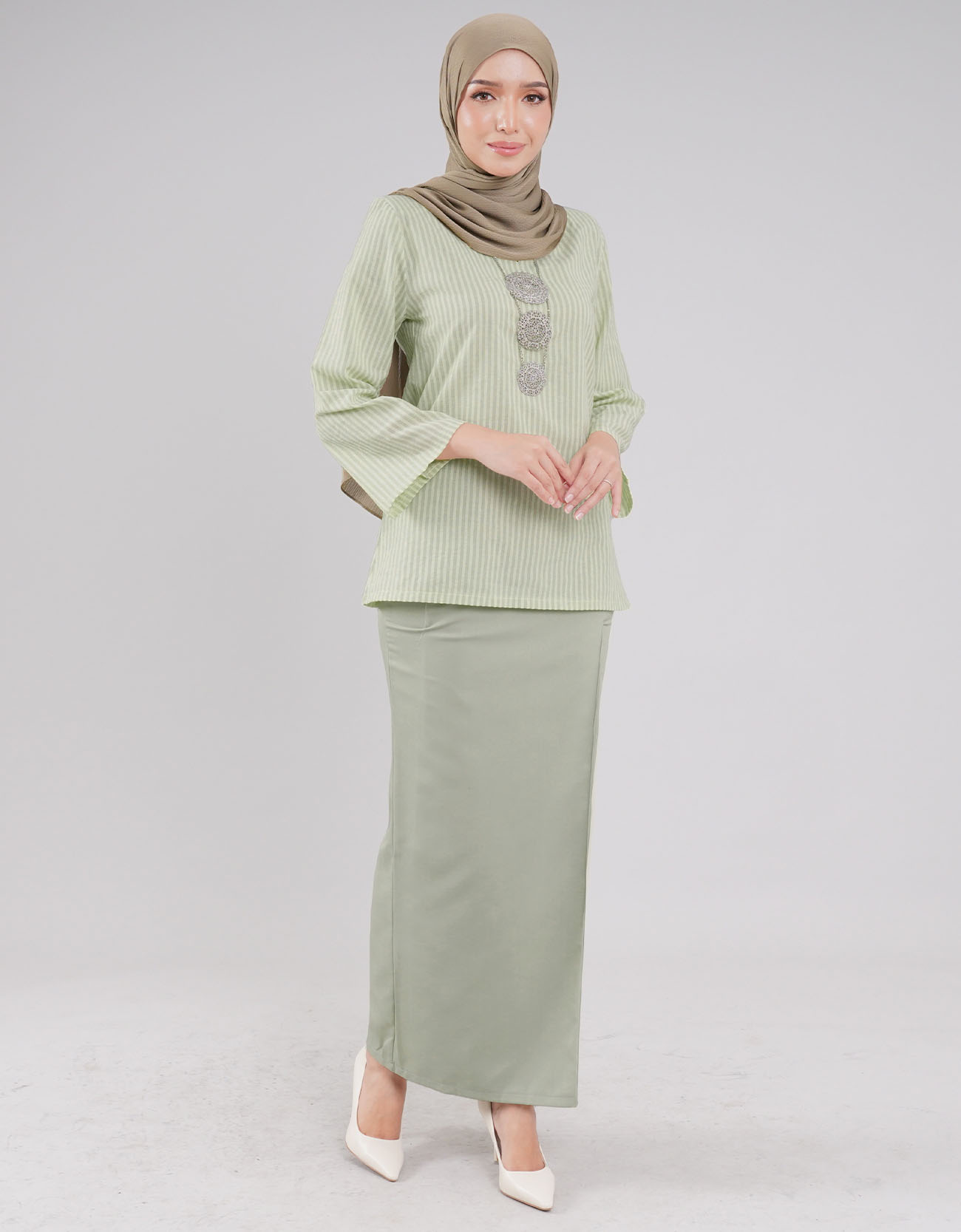 Cempaka Kurung Kedah Adult Cotton - 02 Light Green