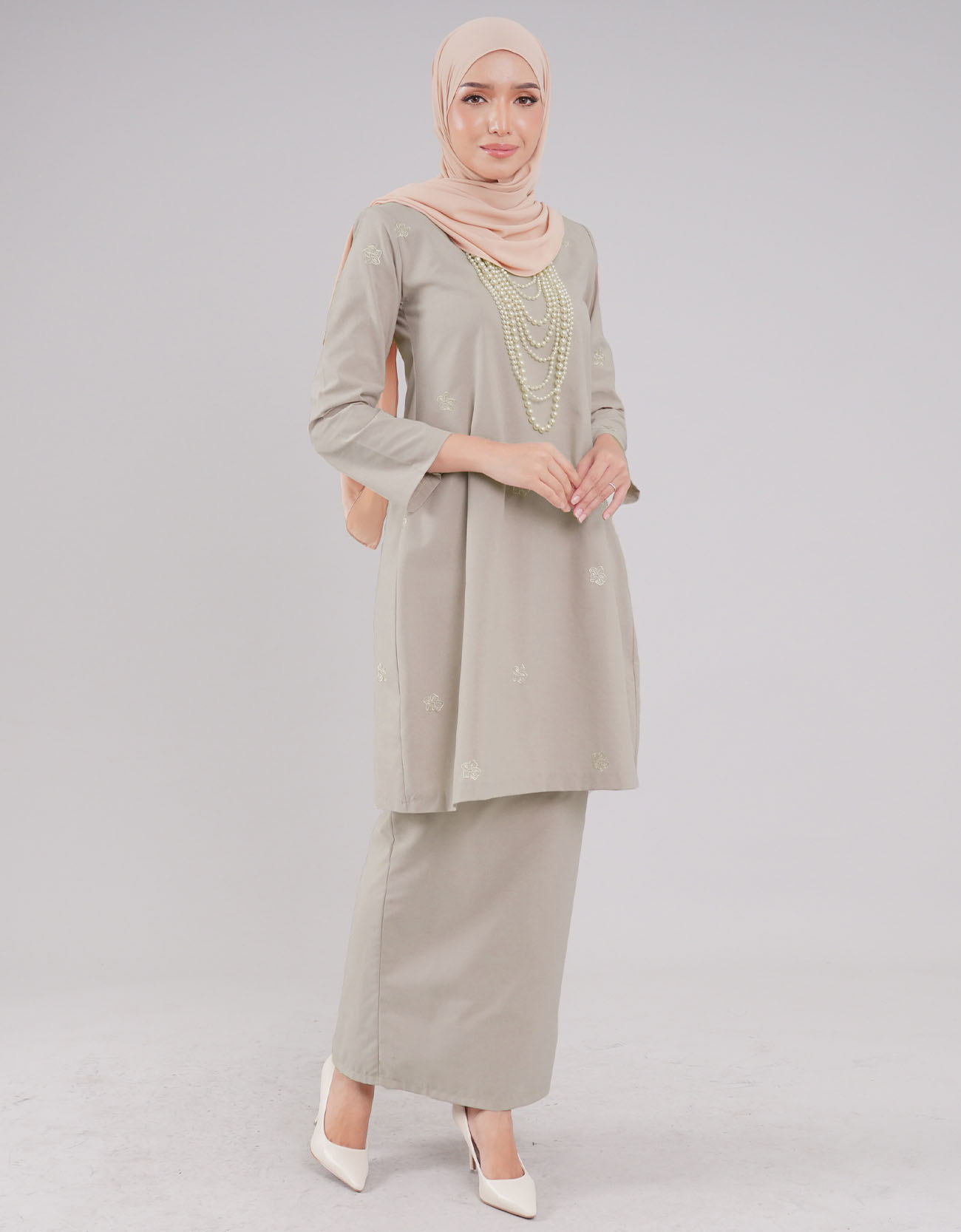 Mahrani Kurung Riau Adult Cotton Embroidered - 03 Light Brown