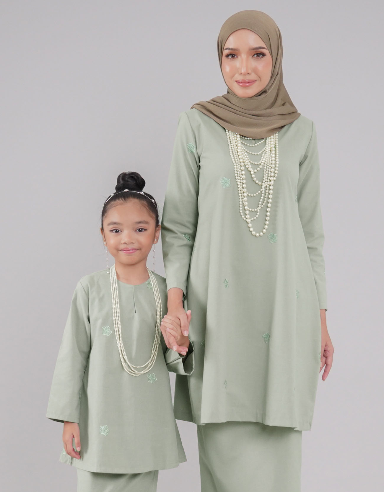Mahrani Kurung Riau Kids Cotton Embroidered - 01 Green