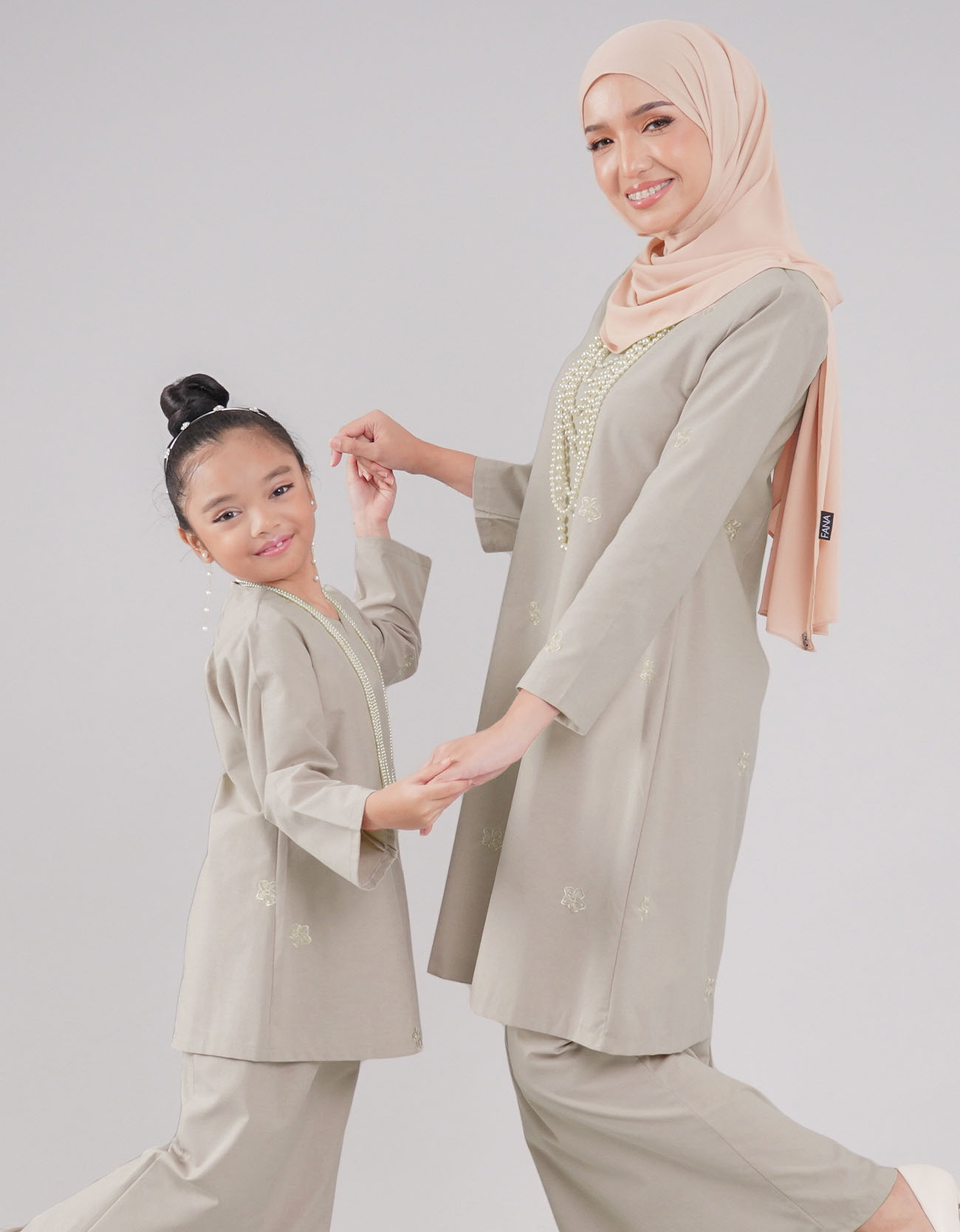 Mahrani Kurung Riau Kids Cotton Embroidered - 03 Light Brown