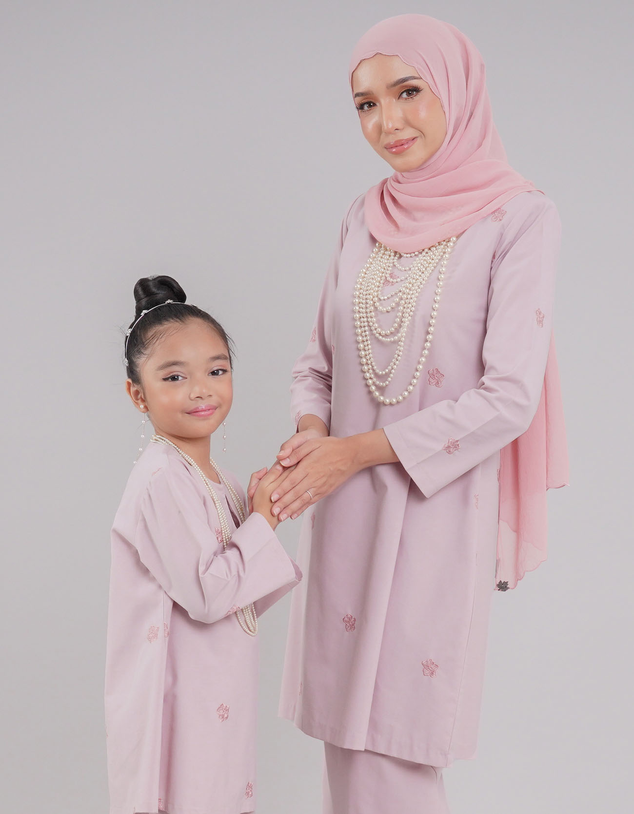 Mahrani Kurung Riau Adult Cotton Embroidered - 02 Light Pink