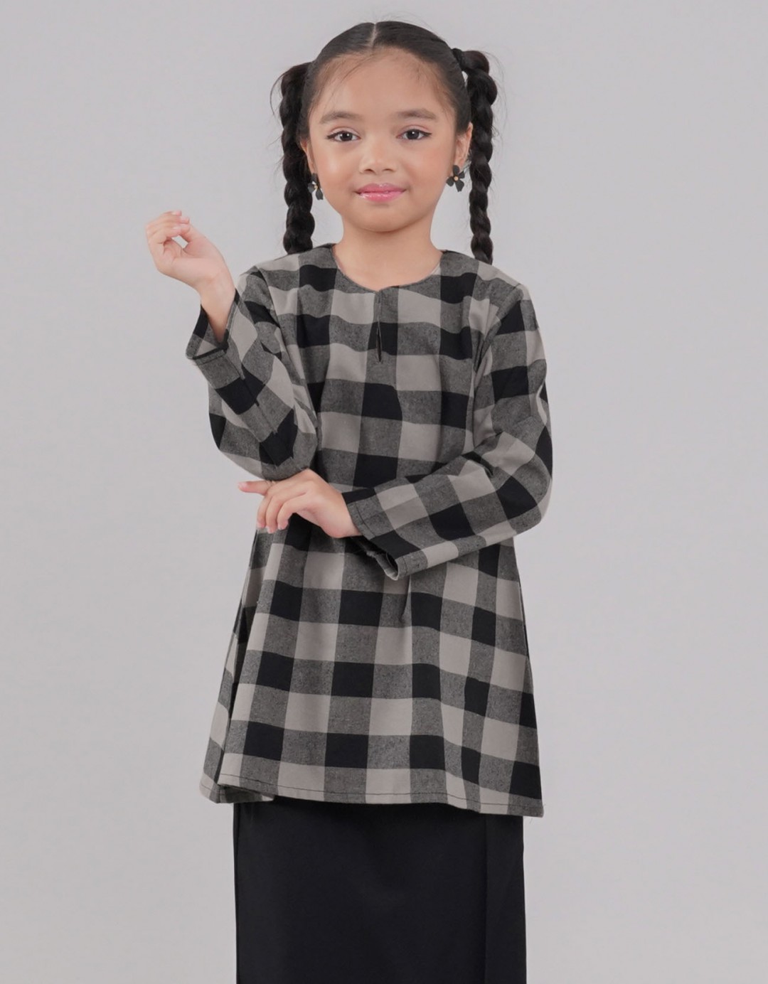 Tanjung Kurung Riau Kids Cotton A-cut Design - 02 Black