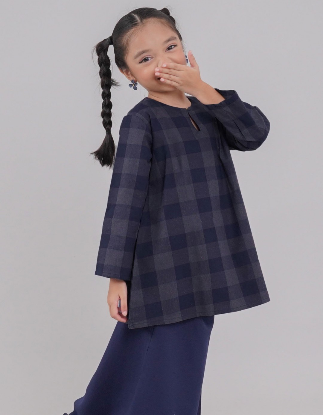 Tanjung Kurung Riau Kids Cotton A-cut Design - 01 Blue