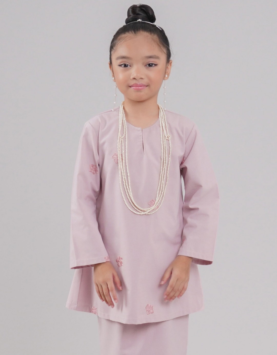 Mahrani Kurung Riau Kids Cotton Embroidered - 02 Light Pink