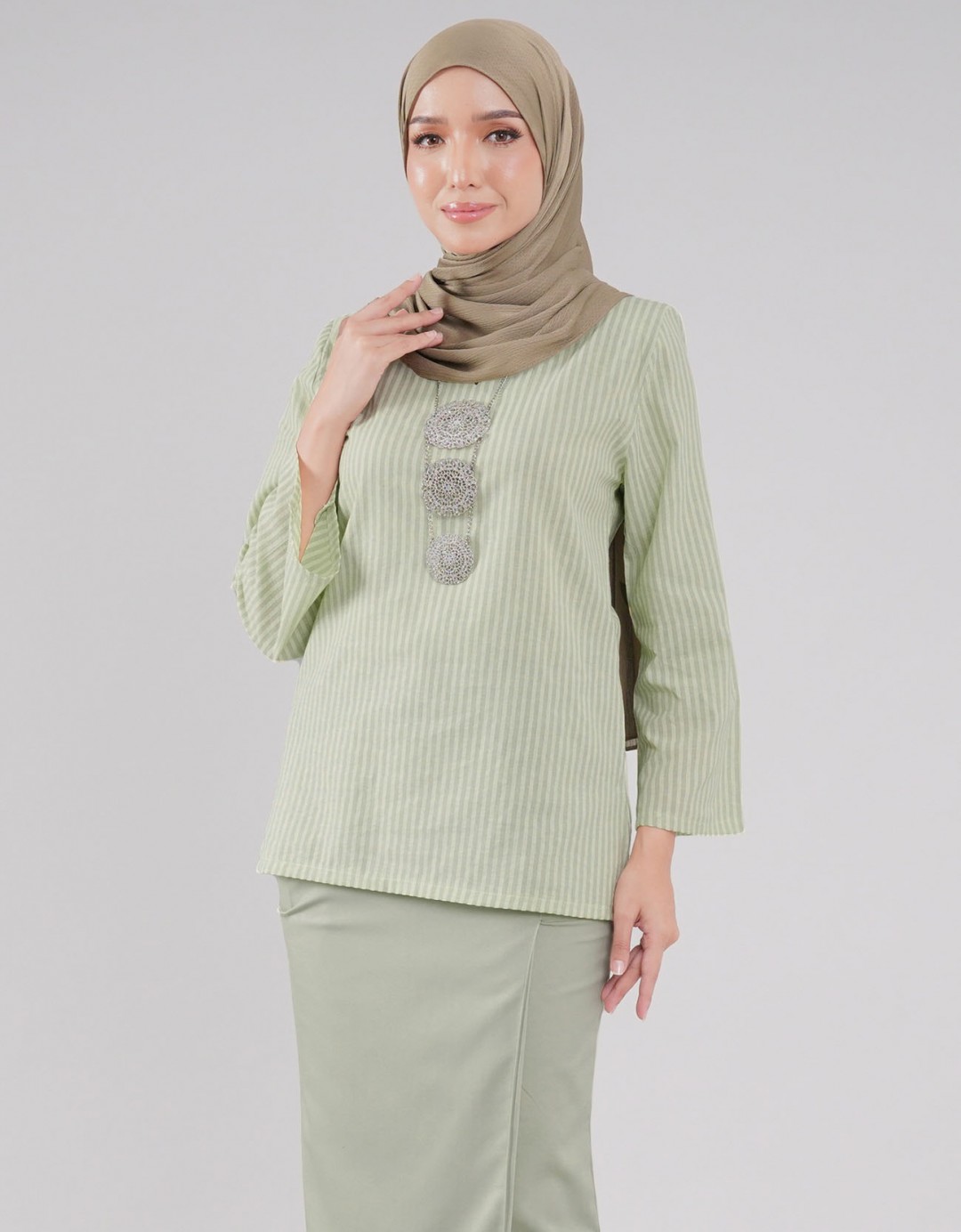 Cempaka Kurung Kedah Adult Cotton - 02 Light Green