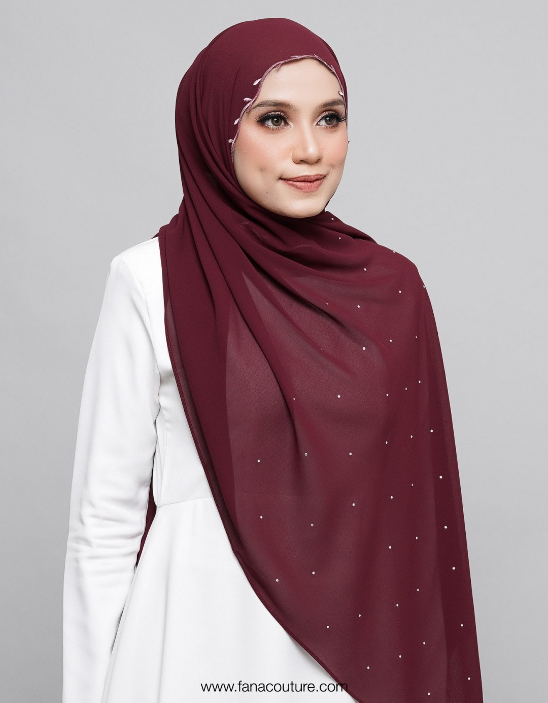 Nuha Shawl Sulam - 10 Burgundy