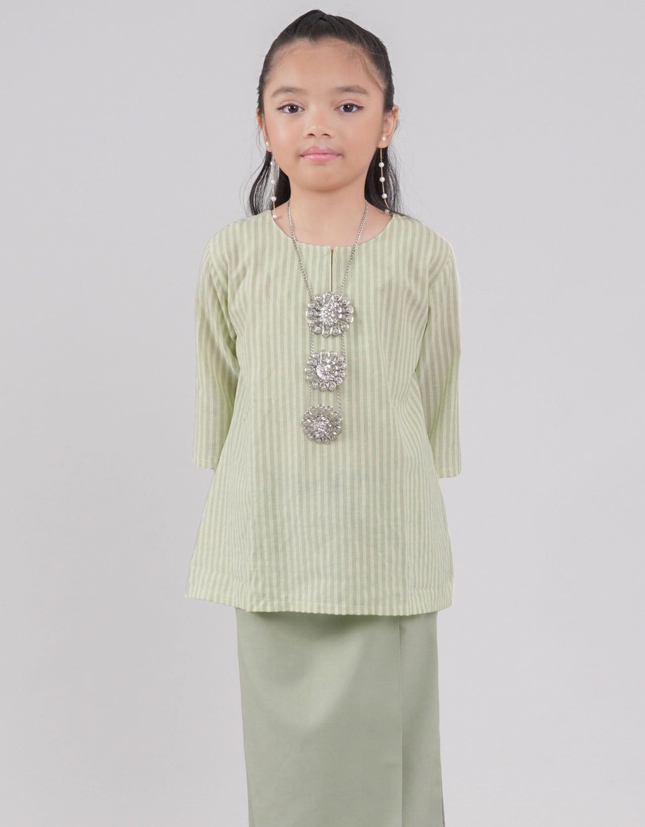 Cempaka Kurung Kedah Kids Cotton - 02 Light Green